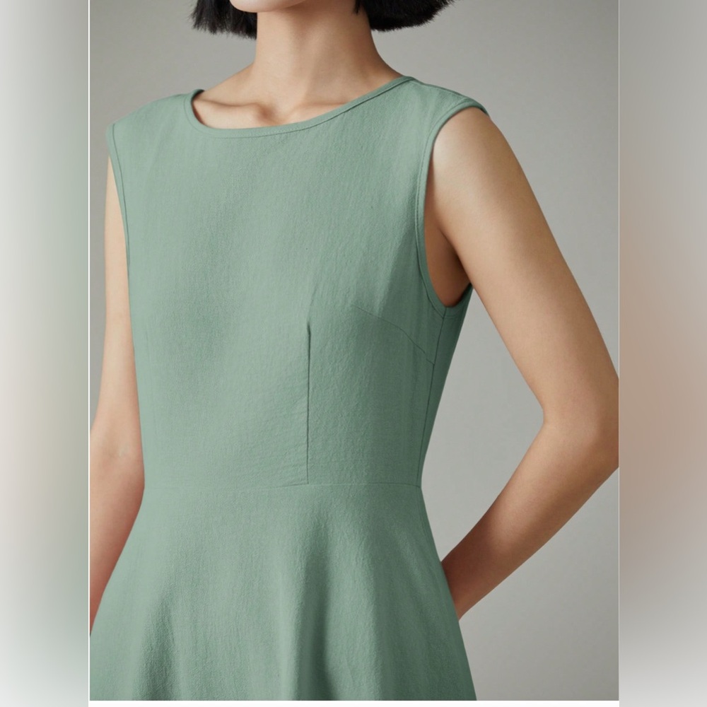 LAST ONE 🔥 Cotton A- Line Midi Dress Green - Picture 5 of 9